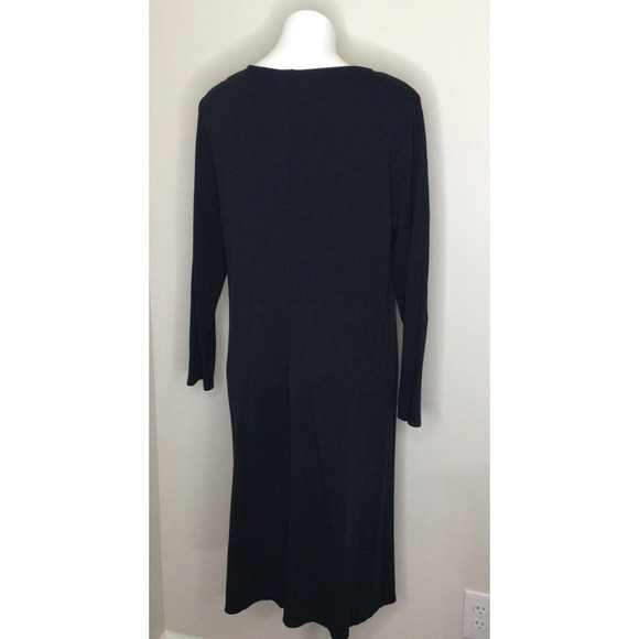 J. Jill Black Stretch Knit Scoop Neck Long Sleeve Dress Size Large Petite - Picture 6 of 9